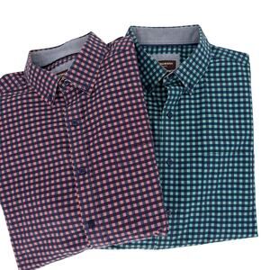 Set of 2 Johnston & Murphy Shirt Men XL Plaid Cotton Long Sleeve Button Up